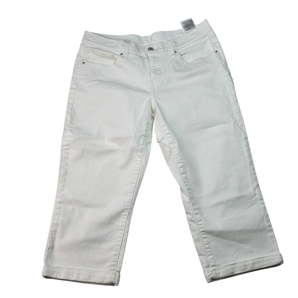 New Levi Strauss White Denim Capri‎ Pants Womens Mid Rise Cropped Jeans Stretch